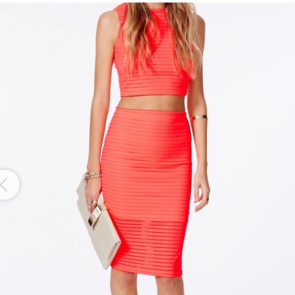 Missguided Dresses & Skirts - 🚫SOLD🚫 Misguided Neon coral crop and midi skirt